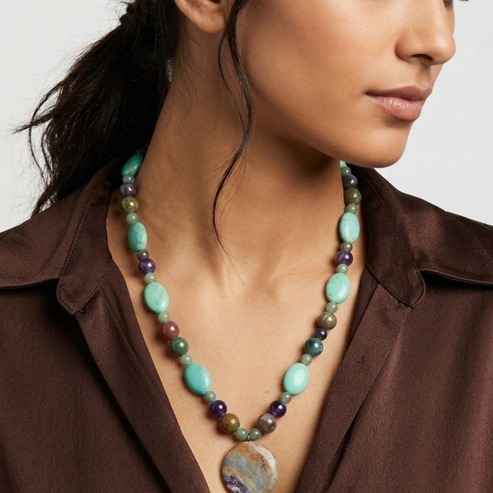 Turquoise Multi-Stone Beaded Necklace by